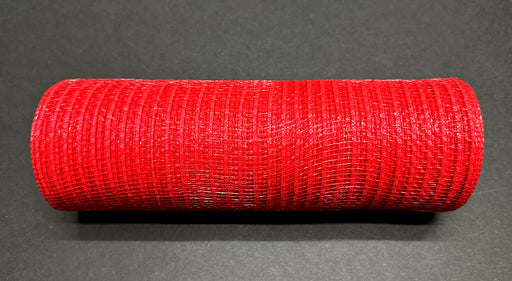 A roll of Red Breeze Solid Mesh, 10"X10Y XB240710-12, is positioned horizontally against a dark background, highlighting its textured and woven appearance.
