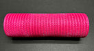 A roll of 10"X10Y Fuchsia Breeze Solid Mesh Mesh XB240710-28 is laid horizontally on a dark surface, highlighting the texture and typical weave pattern of solid mesh material.