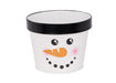 The 7x5.5 Snowman Pot XC0160 features a cute snowman face with a black rim, orange carrot nose, rosy pink cheeks, and black dot details, shown on a white background.