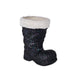 A 9.5 Black and White Glitter With Fur Santa Boot (XC723402) featuring a fuzzy white cuff and sparkling glitter stands upright on a plain white background.