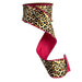 Animal print velvet wired ribbon with pink backing, 2.5 inches x 10 yards.