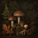 Autumn Botanicals 10 inch metal fall sign with woodland mushrooms, ferns, oak leaves, berries and moss on a dark earthy background, TTE-678.