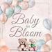 Square Baby in Bloom pastel metal sign with teddy bears, balloons, and soft nursery colors