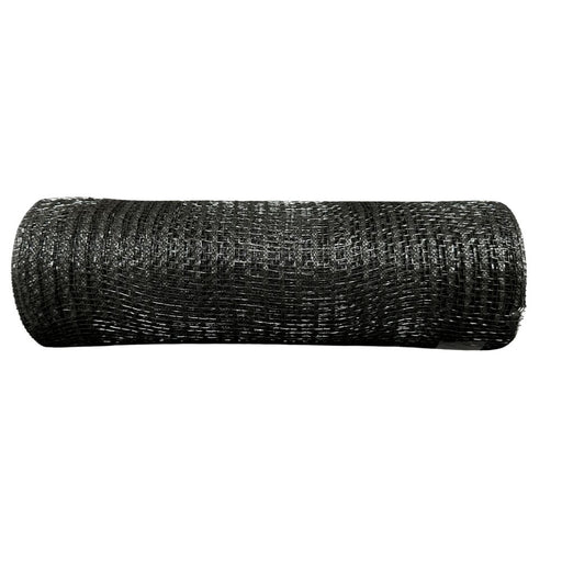 A roll of 10" Black Breeze Mesh (10 Yards, XB240710-21), viewed from the side and isolated on a white background—ideal for wreath making or infusing your Halloween décor with a spooky touch.