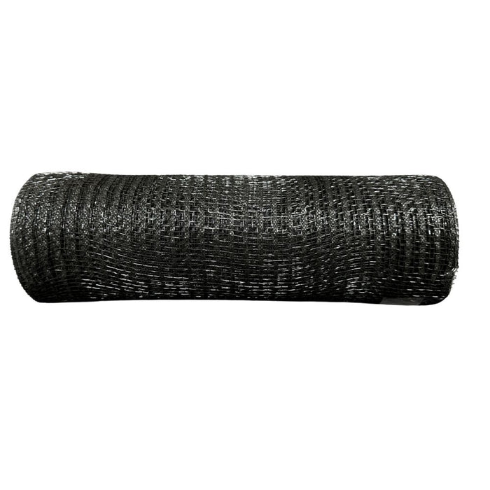 A roll of 10" Black Breeze Mesh (10 Yards, XB240710-21), viewed from the side and isolated on a white background—ideal for wreath making or infusing your Halloween décor with a spooky touch.