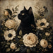 10 x 10 metal wreath sign featuring an elegant black cat surrounded by ivory flowers, botanical greenery, and dark berries. Exclusive Trendy Tree Design for deco mesh wreaths, grapevine wreaths, or framing. SKU TTE-488.