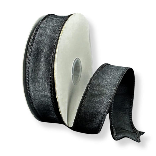 7/8-inch black faux dupioni wired ribbon on a 10-yard roll for accent bows, wreath details, gift wrapping, and seasonal decorating.