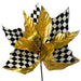 Black and white checked poinsettia Christmas spray accented with metallic gold leaves