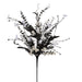 24 inch black and white floral spray with fabric flowers, dark leaves, white berries, and bead accents on a wired stem for wreaths and floral arrangements.