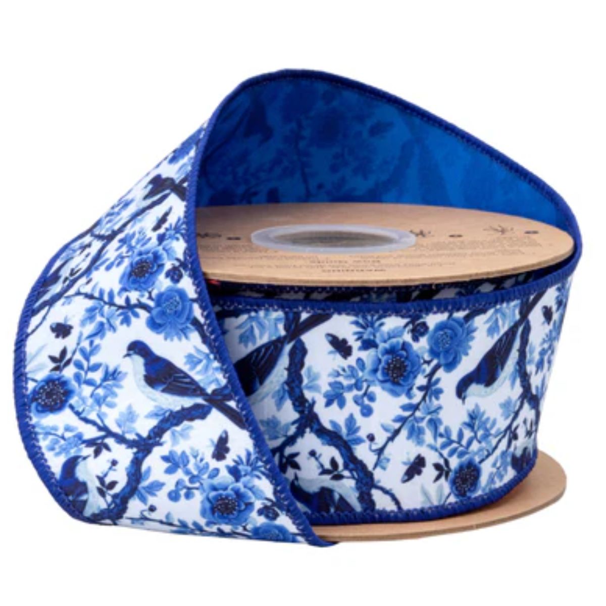 手品 Blue ribbon 2個 2.5 Blue and White China Birds with Blue Backing Dupioni Ribbon