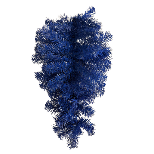 The 24 Blue Christmas Teardrop 82298-BL features artificial pine branches in a vivid royal blue, arranged in a teardrop shape against a white background.