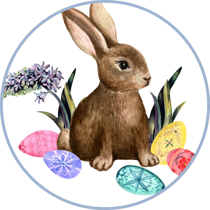 10" Trendy Tree Bunny & Eggs Round Metal Sign TT-077