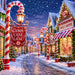 Candy Cane Lane 10 inch metal Christmas sign with snowy village street, oversized peppermint candy canes, glowing lamps, sweet shops and Christmas lights, TTE-696.