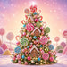 10 x 10 metal Christmas wreath sign featuring a Candyland Christmas tree decorated with colorful lollipops, peppermint candies, ornaments, and festive holiday treats. Exclusive Trendy Tree Design for deco mesh wreaths, grapevine wreaths, or framing. SKU TTE-498.