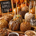 Caramel Apple Bar 10 inch metal fall sign with caramel apples covered in chocolate, nuts, sprinkles and assorted toppings, TTE-630.