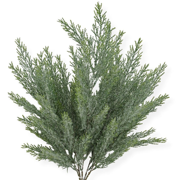The 21 In Cedar Bush X 5 84351 features a single artificial cedar branch with 5 stems and fine needle-like leaves, showcased against a white background.