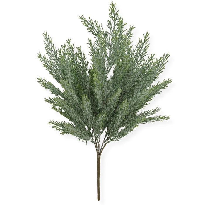 The 21 In Cedar Bush X 5 84351 features a single artificial cedar branch with 5 stems and fine needle-like leaves, showcased against a white background.