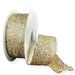 Champagne chenille metallic wired ribbon with textured finish, 1.5 inches by 10 yards.