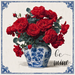 Chinoiserie-style metal Valentine sign TTE-360 featuring a blue and white porcelain vase filled with vibrant red roses and elegant “Be Mine” script.
