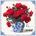 Chinoiserie-style metal Valentine sign TTE-360 featuring a blue and white porcelain vase filled with vibrant red roses and elegant “Be Mine” script.