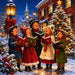 Christmas Carolers winter village metal sign featuring children singing beneath glowing street lamps with a decorated Christmas tree, snowy village, and church steeple. Exclusive Trendy Tree Design. SKU TTE-544.