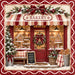 Christmas gingerbread bakery metal sign featuring a red storefront, striped awning, gingerbread houses, holiday wreaths, snow-covered greenery, and fresh baked cookies, TTE-831.