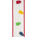 White wired Christmas ribbon with embroidered red, green and yellow Christmas lights and red wired edges, 2.5 inches x 5 yards, SKU 94558W-030-40D.