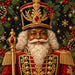 Classic Christmas nutcracker in red green black and gold with evergreen and berries TTE-821