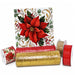 Classic poinsettia wreath supply bundle with a red poinsettia metal sign, red and gold deco mesh, and three coordinating wired ribbons.