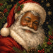 Smiling Santa Christmas metal wreath sign with holly, red berries, pinecones and gold snowflakes