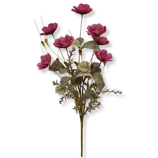 22-inch artificial mauve cosmos bush with realistic mauve blooms and greenery for wreaths, centerpieces, and floral arrangements.