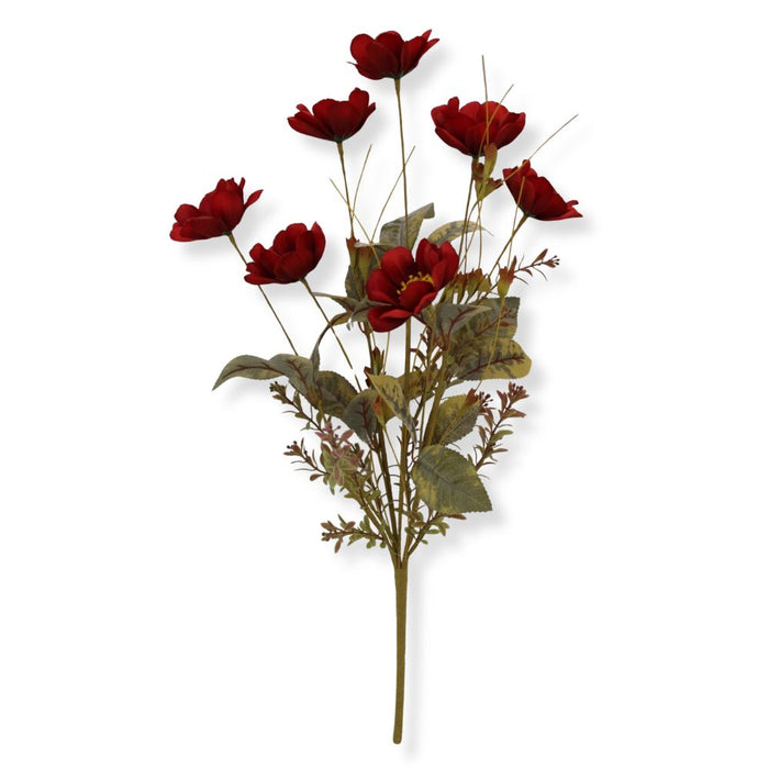 22-inch artificial red cosmos bush with realistic red blooms and mixed greenery for wreaths, centerpieces, floral arrangements, and home décor.