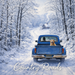 10 inch Country Roads blue truck winter metal wreath sign with snowy road and cabin for mesh or grapevine wreath accent SKU TTE-427