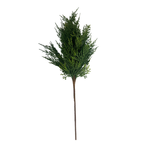 The 24.5 Cypress Spray 64643 is an artificial greenery branch with dense, layered, needle-like leaves on a brown stem, shown isolated on a white background.