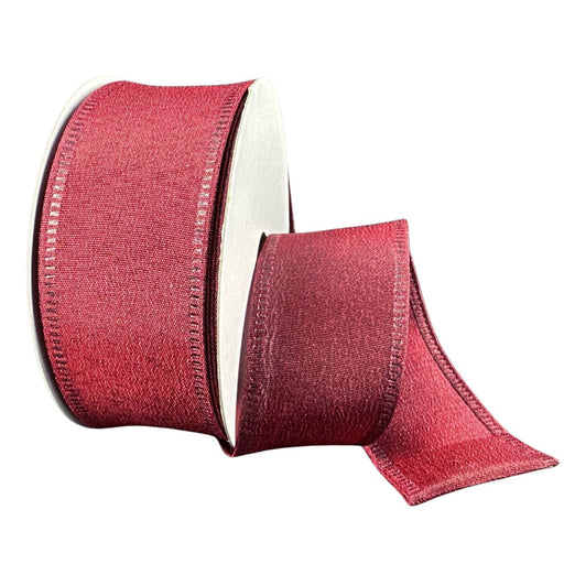Dark red metallic sheen satin wired ribbon, 1.5 inches x 10 yards.