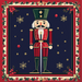 The 10 x 10 Dark Red Nutcracker with Red Border Sign TTE-016 showcases a festive nutcracker soldier in a vibrant red and green uniform with a tall hat, surrounded by golden snowflakes and red berries, set against a dark blue background.