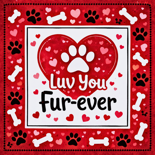 The Luv You Fur-Ever Dog Valentine Metal Sign (TTE-394) features red and white hearts, paw prints, bones, and a paw-in-heart design—perfect pet-themed Valentine décor or wreath sign for any dog lover.
