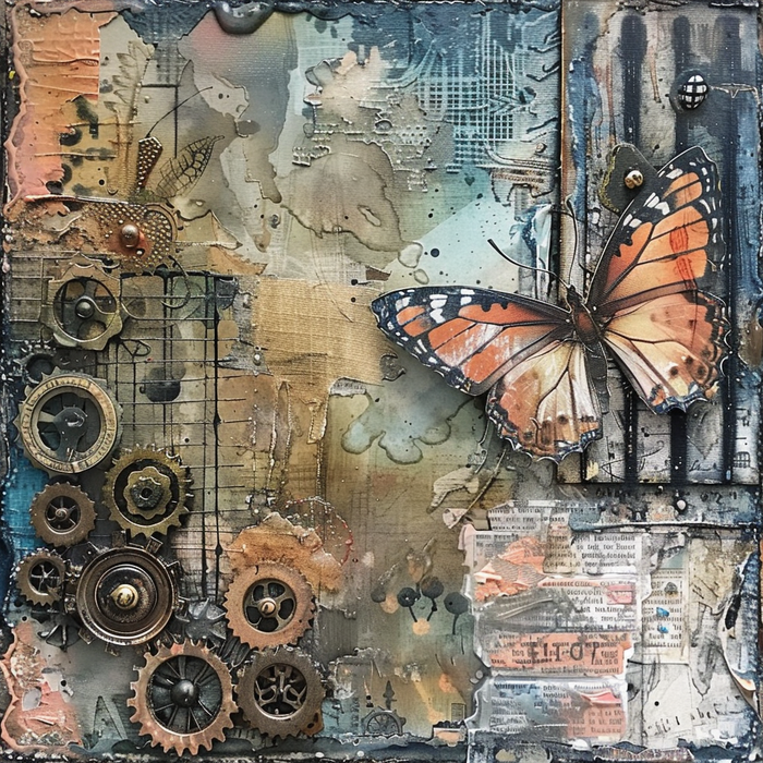 10" Trendy Tree Mixed Media Butterfly (2) Square Metal Sign TT-156