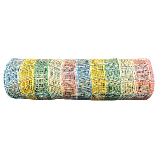 Dusty rainbow checks flat poly deco mesh 10 inch x 10 yards for wreath making and DIY crafts SKU XB264810-02
