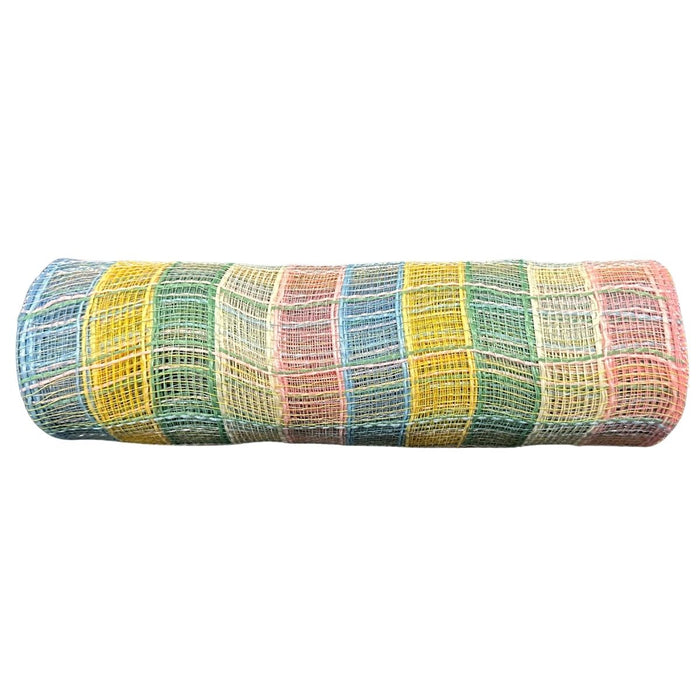Dusty rainbow checks flat poly deco mesh 10 inch x 10 yards for wreath making and DIY crafts SKU XB264810-02