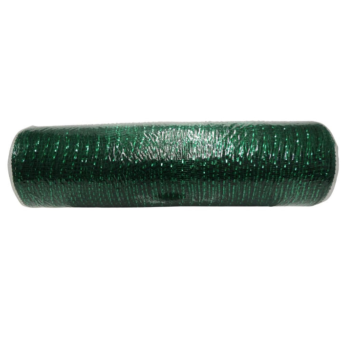 10-inch emerald green metallic mesh roll, 10 yards long, ideal for wreath making and seasonal decorating.
