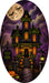 Enter If You Dare 7 x 12 inch oval Halloween metal sign with haunted house, full moon, bats, pumpkins and purple night sky, TTE-656.