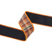 1.5 inch designer fall plaid wired dupioni ribbon with black backing, 10-yard roll, SKU 8212W-743-38E.