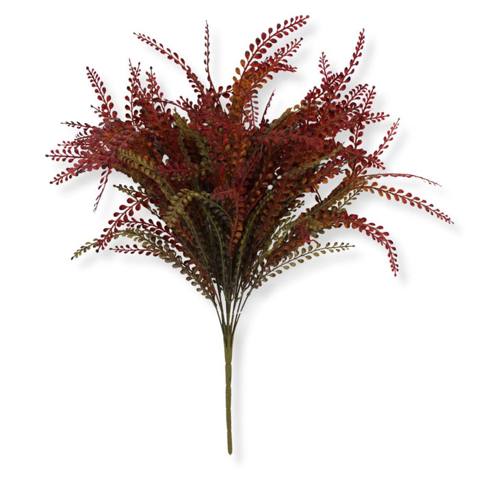 22-inch artificial fern bush with 12 stems featuring realistic fern foliage in warm fall tones for wreaths, centerpieces, and seasonal floral arrangements.