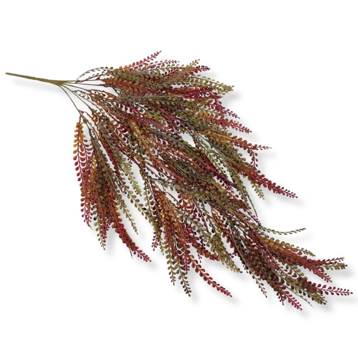33-inch artificial hanging fern spray with five cascading stems in warm fall colors for wreaths, lantern swags, urns, and seasonal floral arrangements.