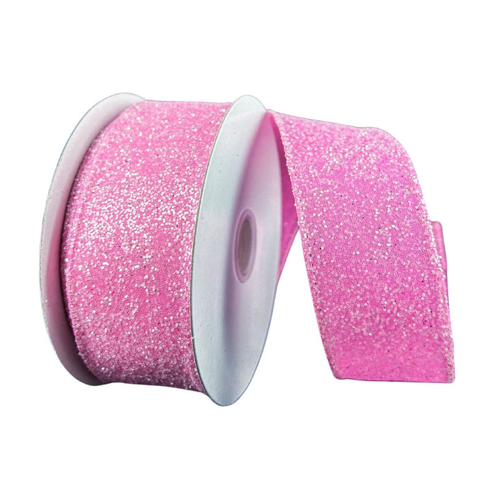 1.5 inch wired fuchsia candy glitter ribbon for wreath making SKU 42425-09-28