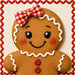 Gingerbread girl 10 inch metal Christmas sign with red and white gingham hair bow, red buttons, white icing details, rosy cheeks and red decorative border, TTE-690.