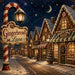 Gingerbread Lane 10 inch metal Christmas sign with snowy gingerbread village, bakery and sweet shops, candy cane signpost, glowing lights and starry night sky, TTE-701.