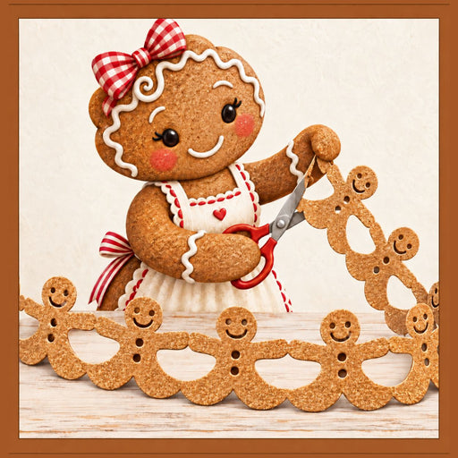Gingerbread girl cutting gingerbread paper dolls Christmas metal wreath sign TTE-766