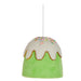 Four 6" Gumdrop Button Ornaments (4503495) shaped like frosted cakes in blue, pink, red, and green with white icing and sprinkles hang by white strings—part of the Holly Jolly Holiday Collection.